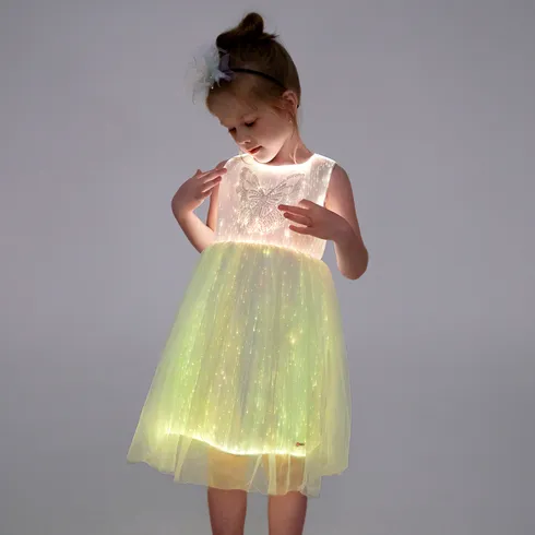 Go-Glow Light Up White Party Dress With Sequined Butterfly Including Controller (Built-In Battery) White big image 2