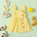 1pc Baby Girl Plaid&Lemon&Fruit Sweet Dress Pale Yellow