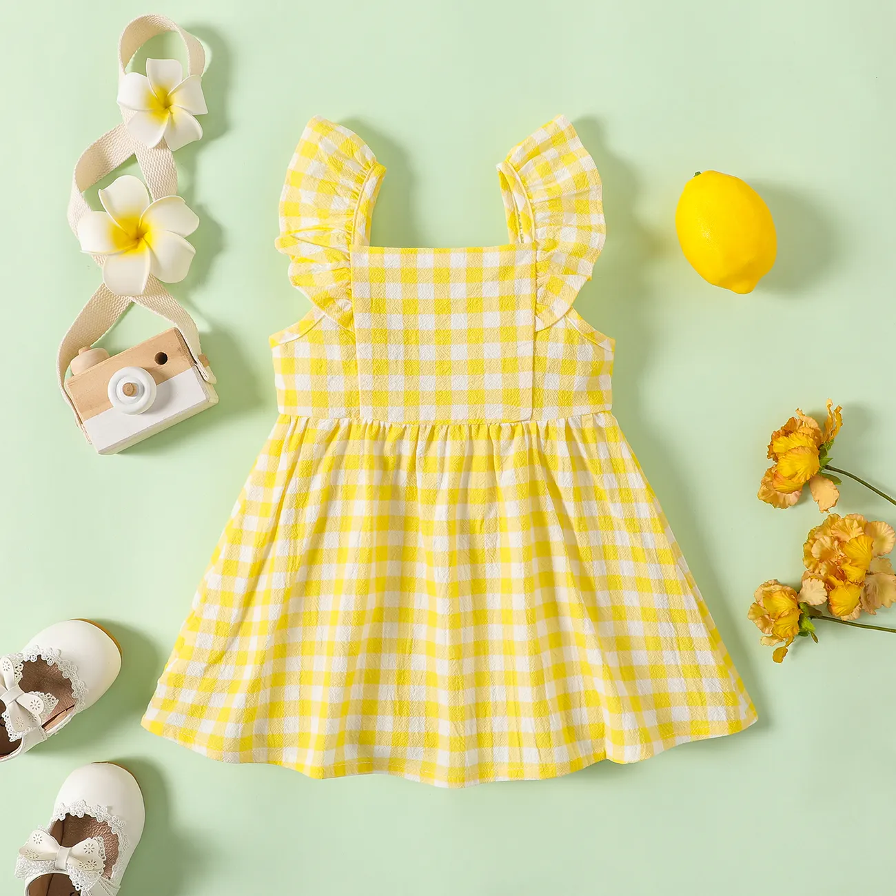 1pc Baby Girl Plaid&Lemon&Fruit Sweet Dress Only $11.04 PatPat US