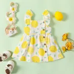 1pc Baby Girl Plaid&Lemon&Fruit Sweet Dress Yellow
