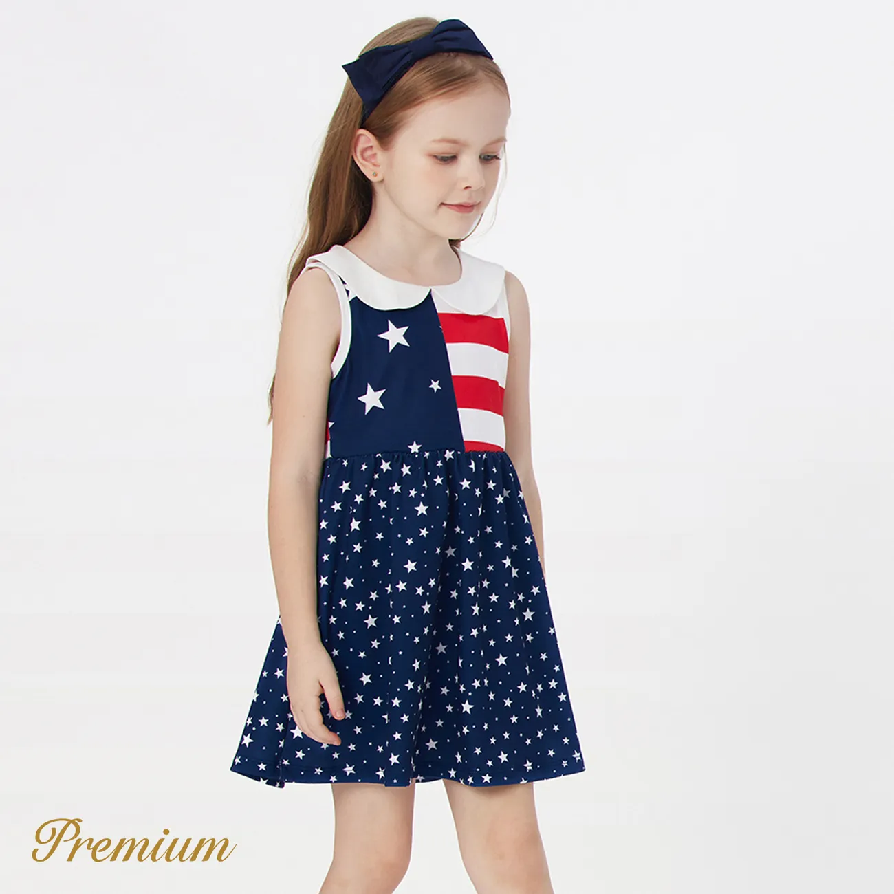 Independence Day Toddler Girl Sleeveless Peter Pan Collar Print Spliced Dress Colorful big image 1