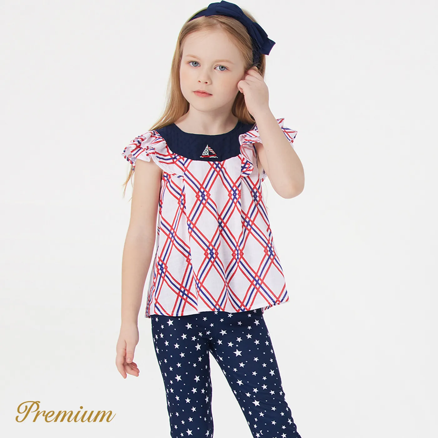 Independence Day 2pcs Toddler Girl 100% Cotton Allover Print Flutter-sleeve Top and Pants Set