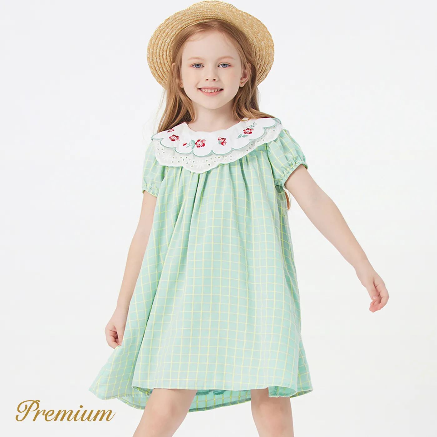 Toddler Girl 100% Cotton Statement Collar Puff-sleeve Gingham Dress  image 2