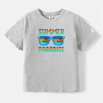 Go-Neat Water Repellent and Stain Resistant Family Matching Glasses & Letter Print Short-sleeve Tee Light Grey