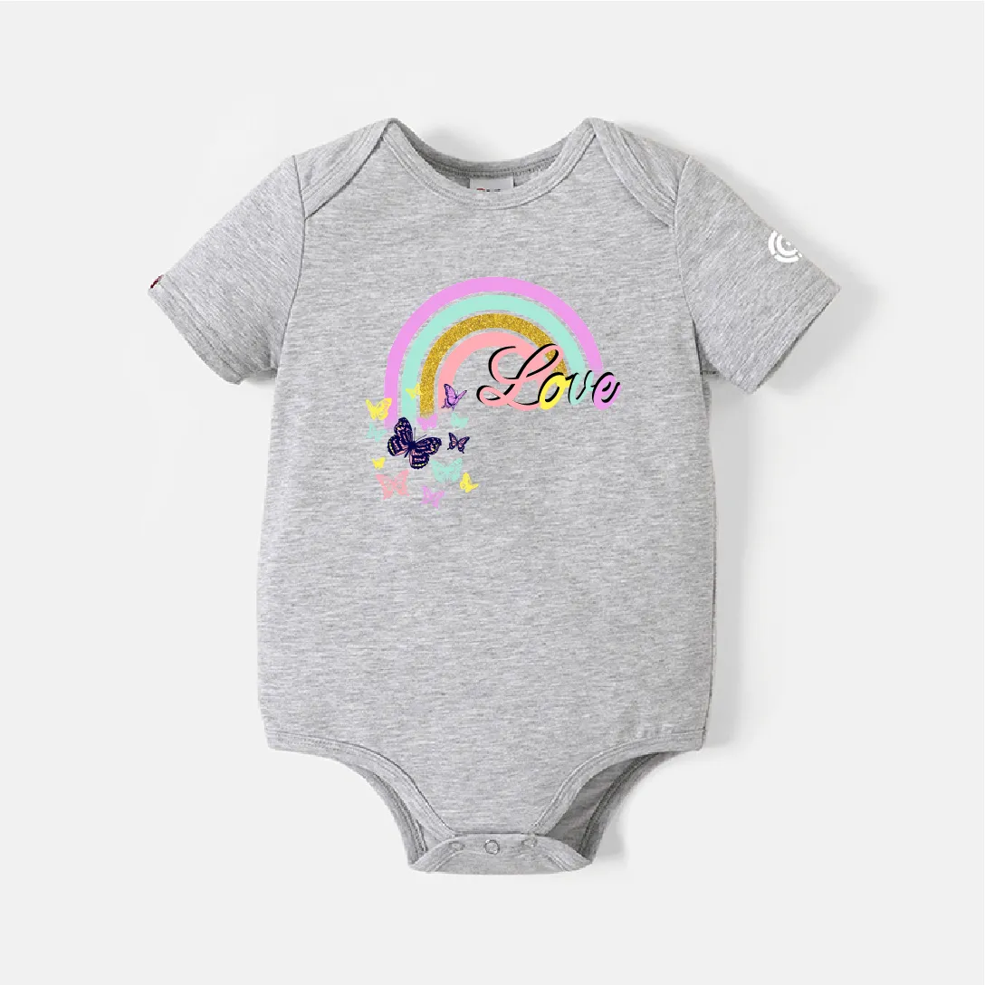 Go-Neat Water Repellent and Stain Resistant Mommy and Me Rainbow Butterfly Print Short-sleeve Tee Light Grey big image 1