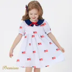 Indepence Day Toddler Girl 100% Cotton American Flag Print Contrast Collar Puff-sleeve Dress  image 2