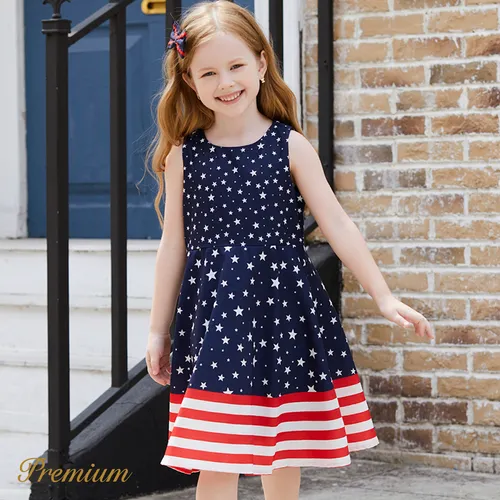 Independence Day Kid Girl Allover Print Sleeveless Dress
