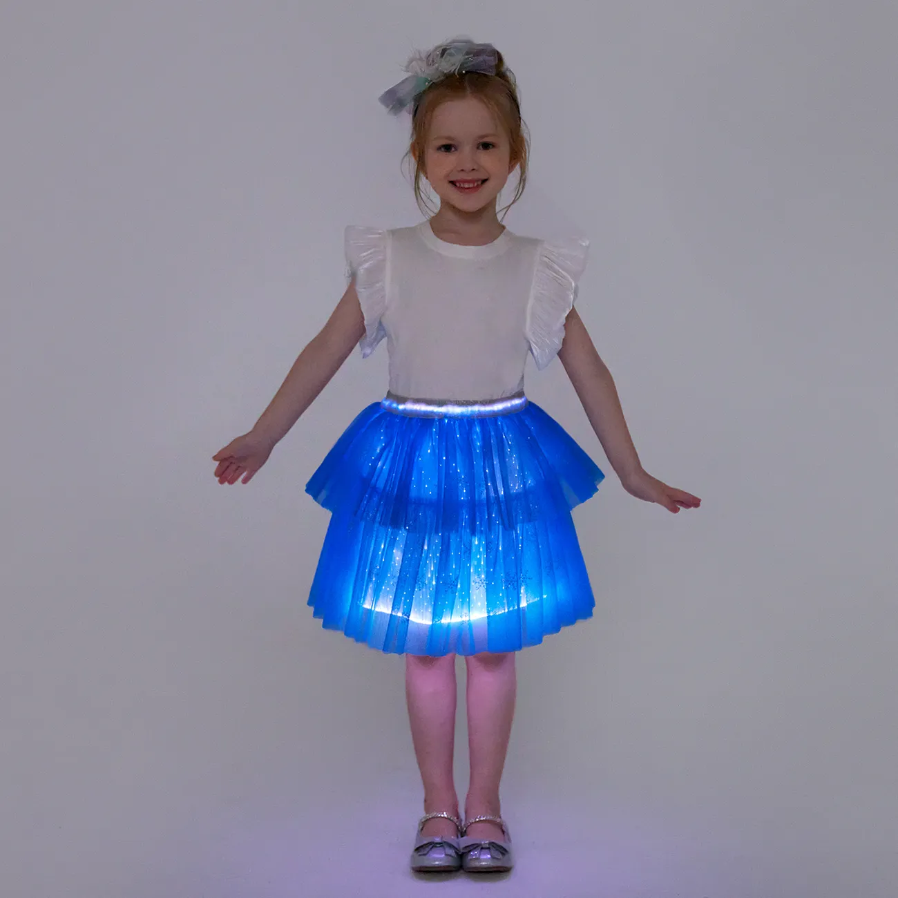 Go-Glow Light Up Blue Skirt with Snowflake Glitter Including Controller (Built-In Battery) Blue big image 1