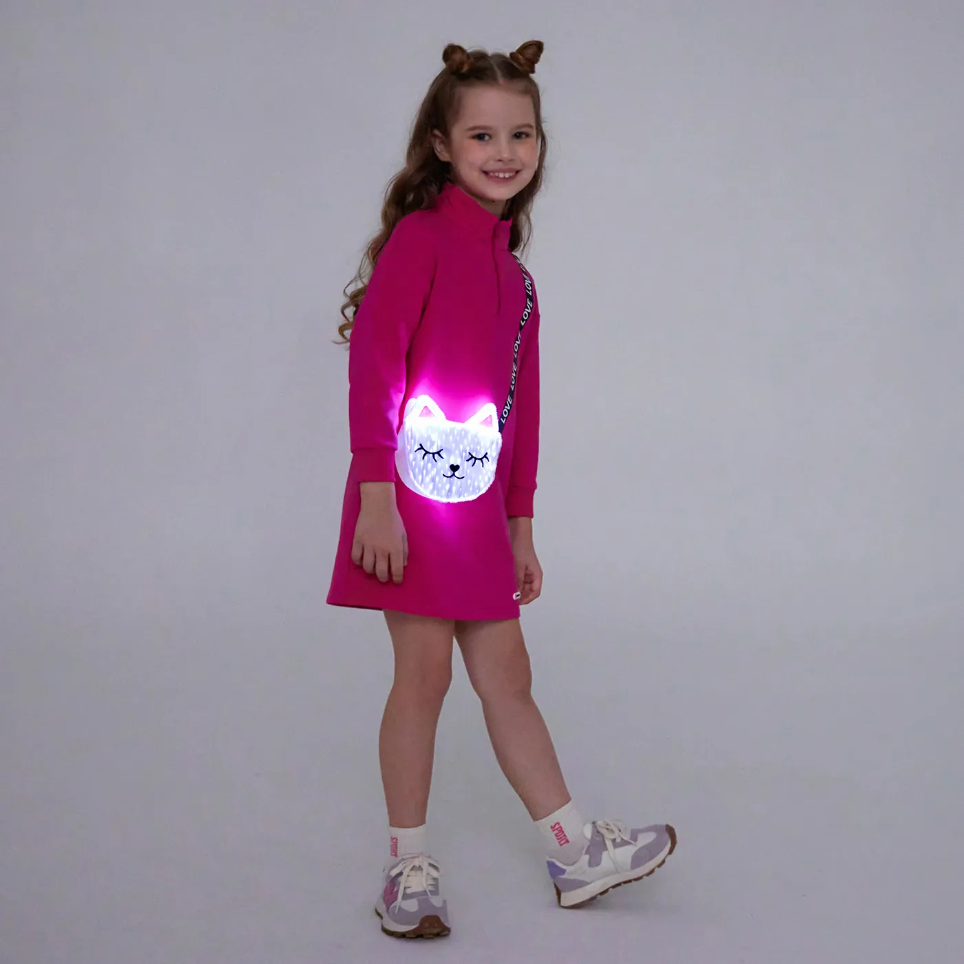 Go-Glow Illuminating Sweatshirt Dress with Light Up Kitty Bag Including Controller (Built-In Battery) Hot Pink image 4