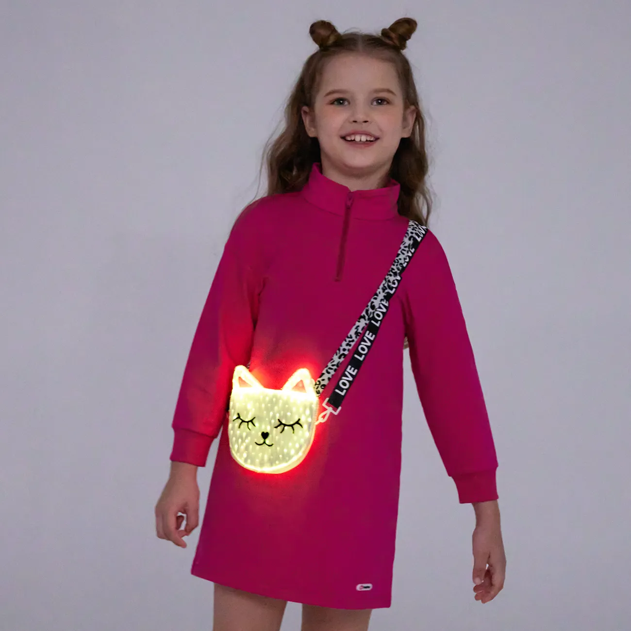 Criança Menina Hipertátil/3D Infantil Gato Vestidos Rosa Quente big image 1