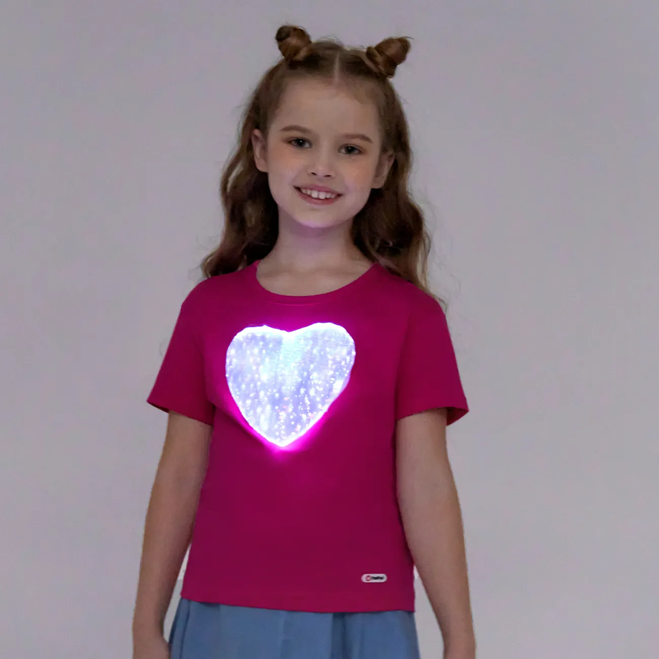 小童 女 立體造型 甜美 短袖 T恤 玫紅色 big image 1
