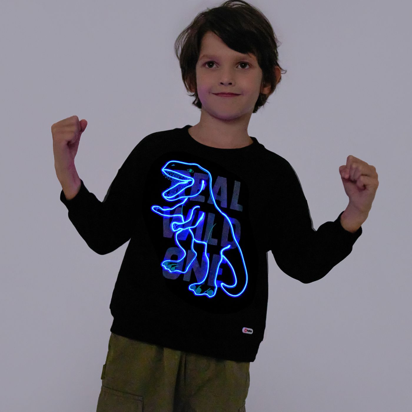 Go-Glow Illuminating Sweatshirt with Light Up Dinosaur Pattern Including Controller (Built-In Batter