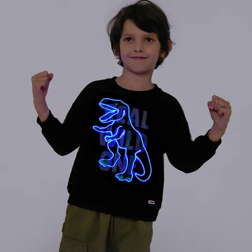 Go-Glow Illuminating Sweatshirt with Light Up Dinosaur Pattern Including Controller (Built-In Battery) Black big image 2