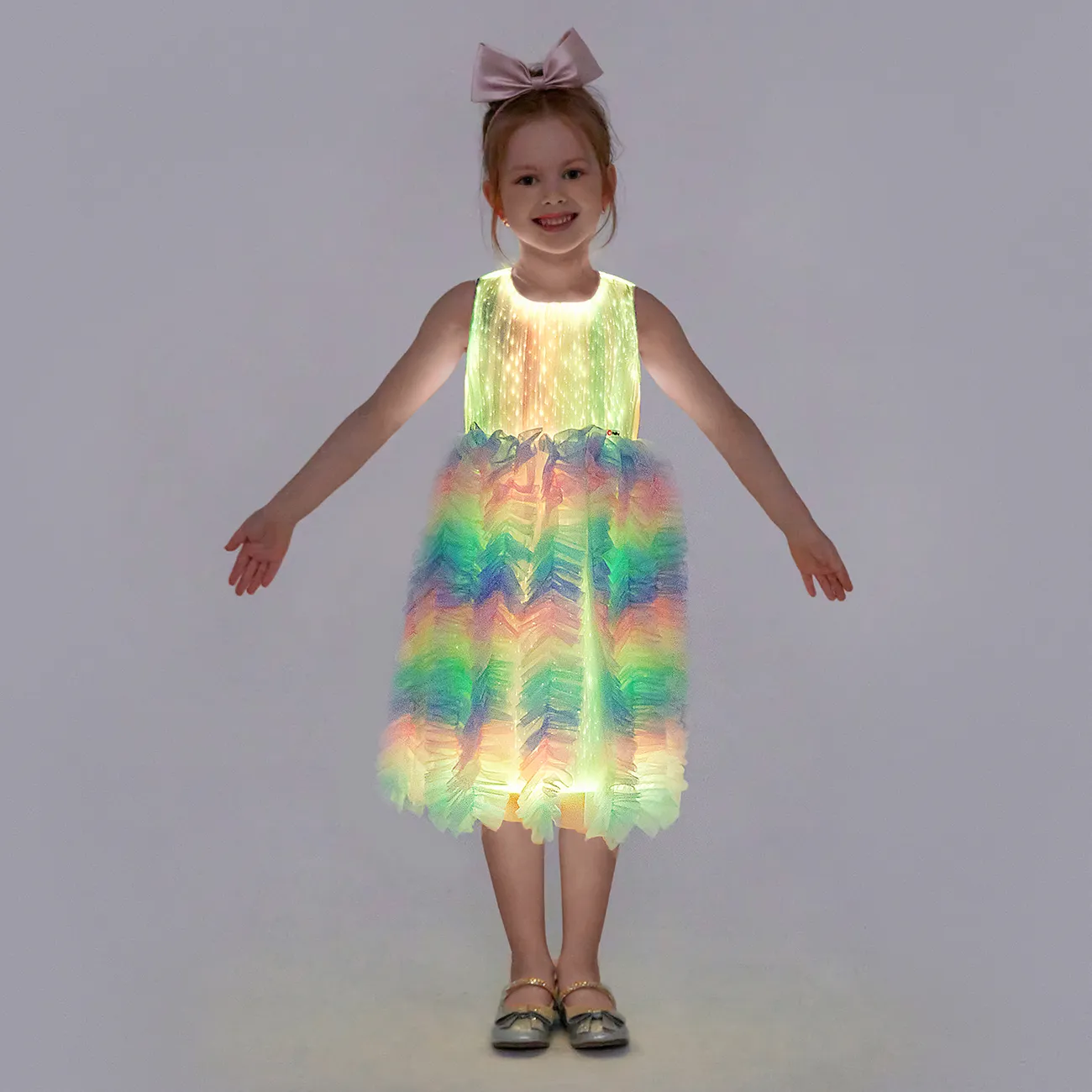 Go-Glow Light Up Colorful Princess Party Dress with Ruffled Skirt Including Controller (Built-In Battery) Multi-color big image 1