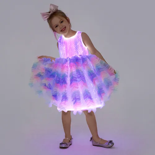 Go-Glow Light Up Colorful Princess Party Dress with Ruffled Skirt Including Controller (Built-In Battery)