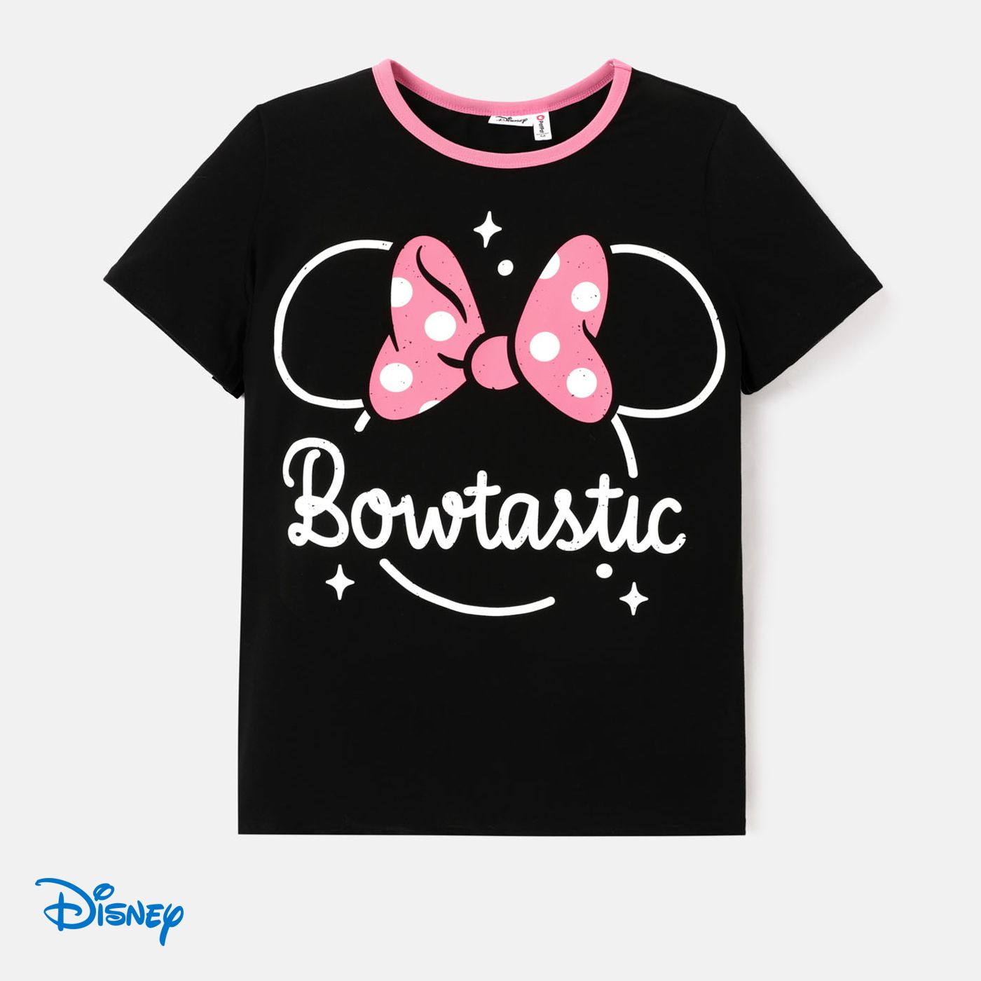 Disney Mickey And Friends Mommy And Me Letter Bow Print Colorblock Short-sleeve Tops