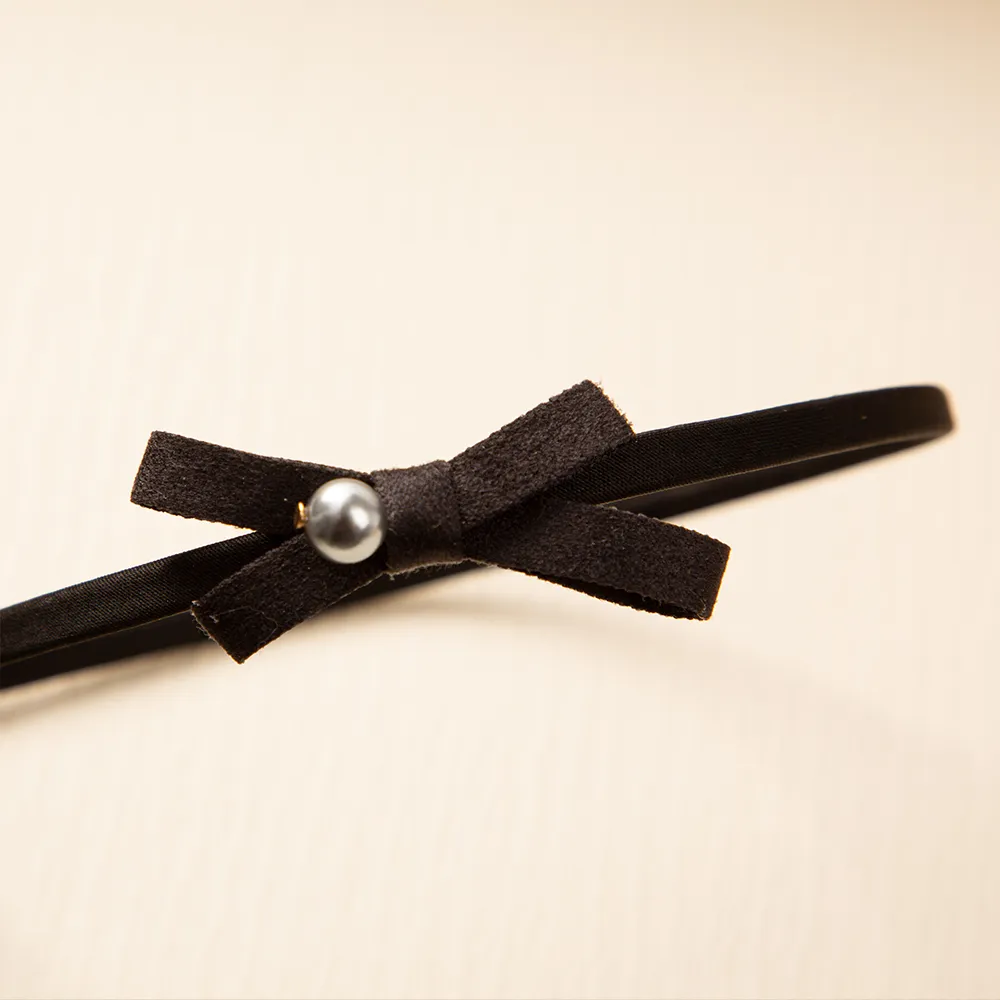 Toddler/Kid Girl Black Pearl Handmade Small Bow Headband  image 3