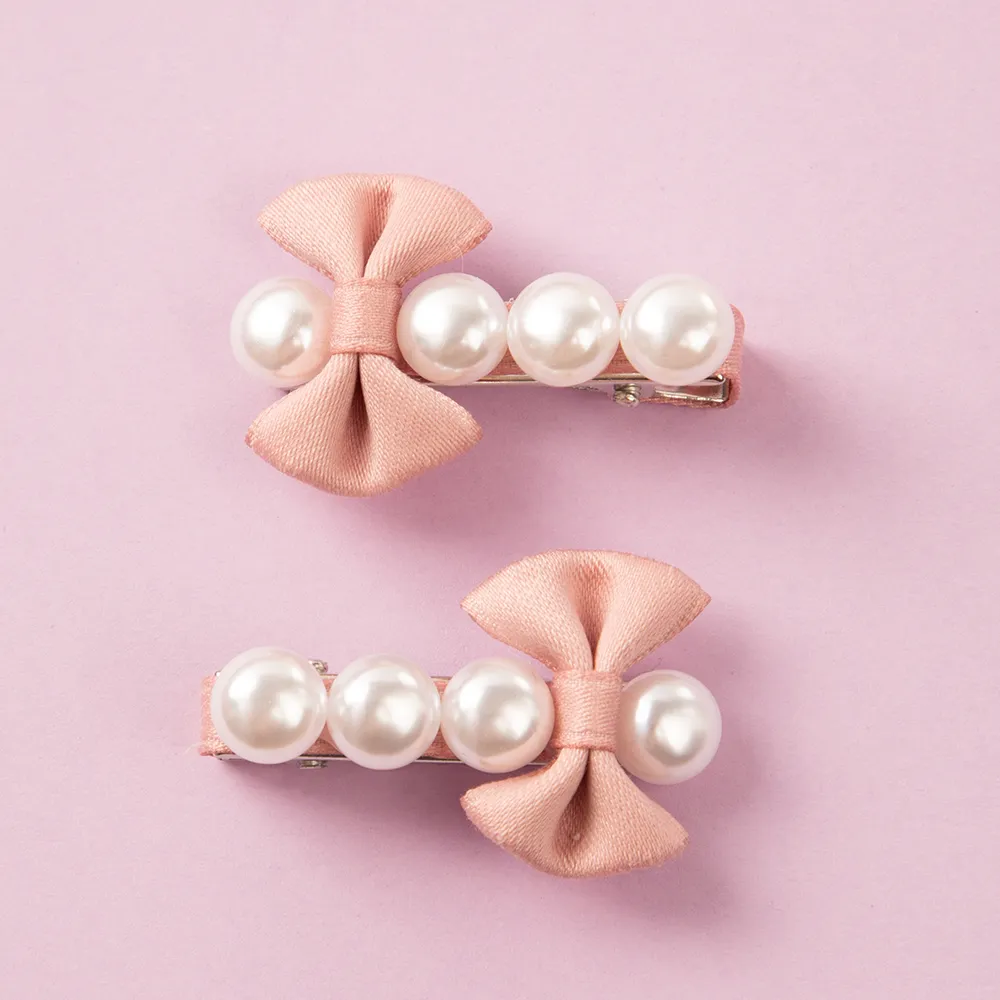 2-pack Toddler/Kid Pearl Mini Bow Hairpin (with Cardboard)  image 1