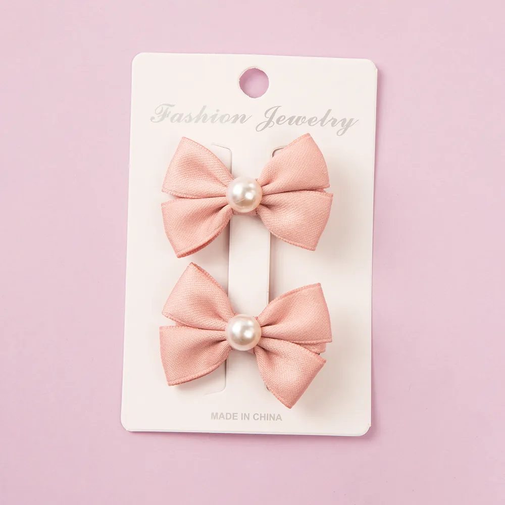 2-pack Toddler/Kid Pink Pearl Bow Pair Clip big image 3