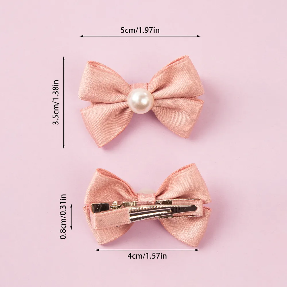 2-pack Toddler/Kid Pink Pearl Bow Pair Clip big image 5