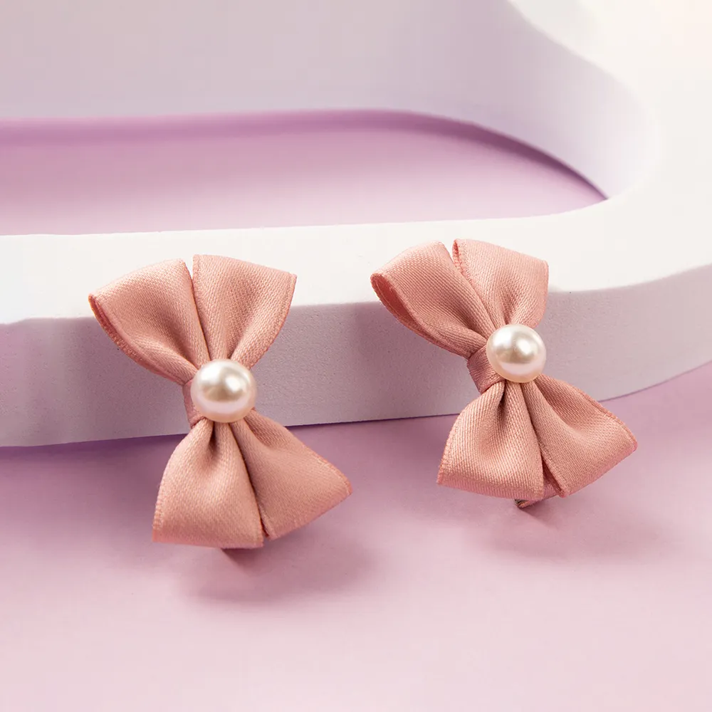 2-pack Toddler/Kid Pink Pearl Bow Pair Clip big image 4