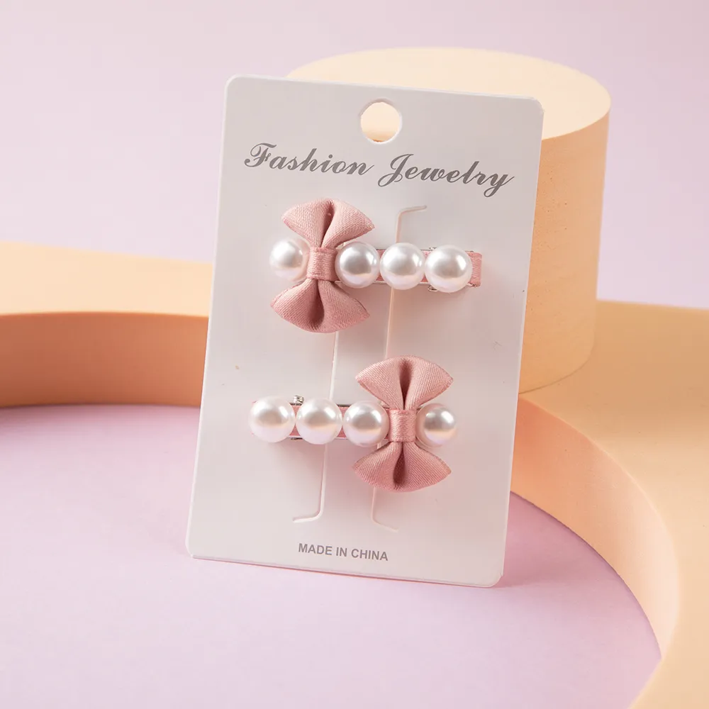2-pack Toddler/Kid Pearl Mini Bow Hairpin (with Cardboard) big image 3