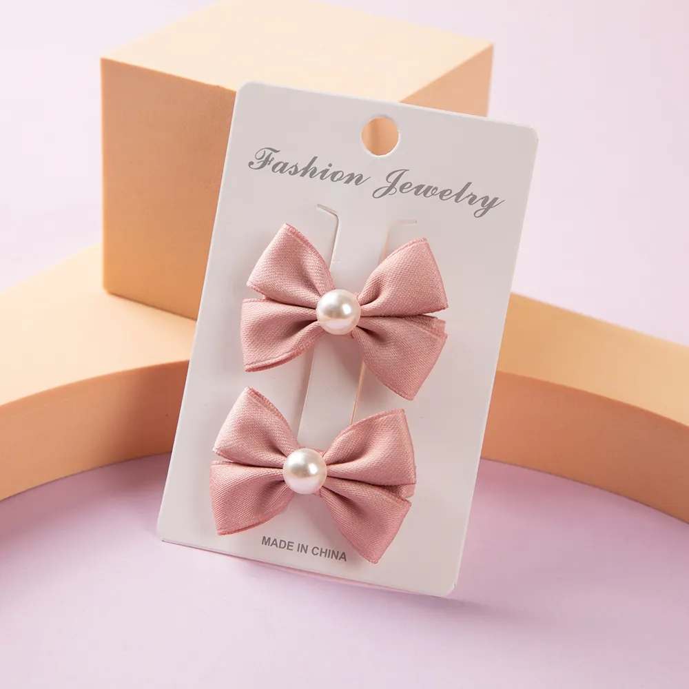 2-pack Toddler/Kid Pink Pearl Bow Pair Clip big image 1