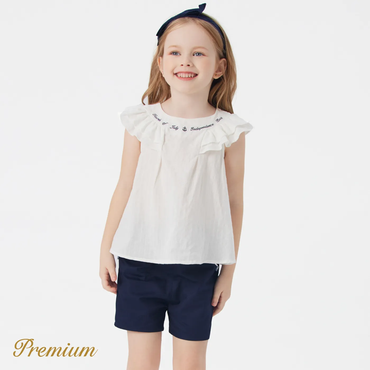 2-piece Toddler Girl 100% Cotton Sleeveless Ruffled Top & Shorts Set Tibetanbluewhite image 2