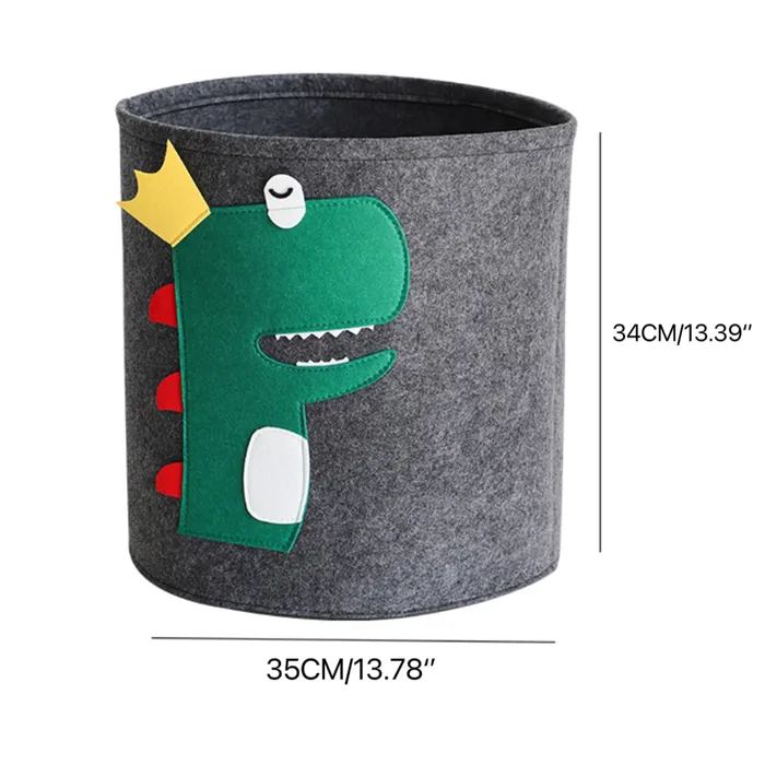 Foldable Laundry Basket Cute Cartoon Thick Felt Storage Bucket for Dirty Clothes Toys Organizer