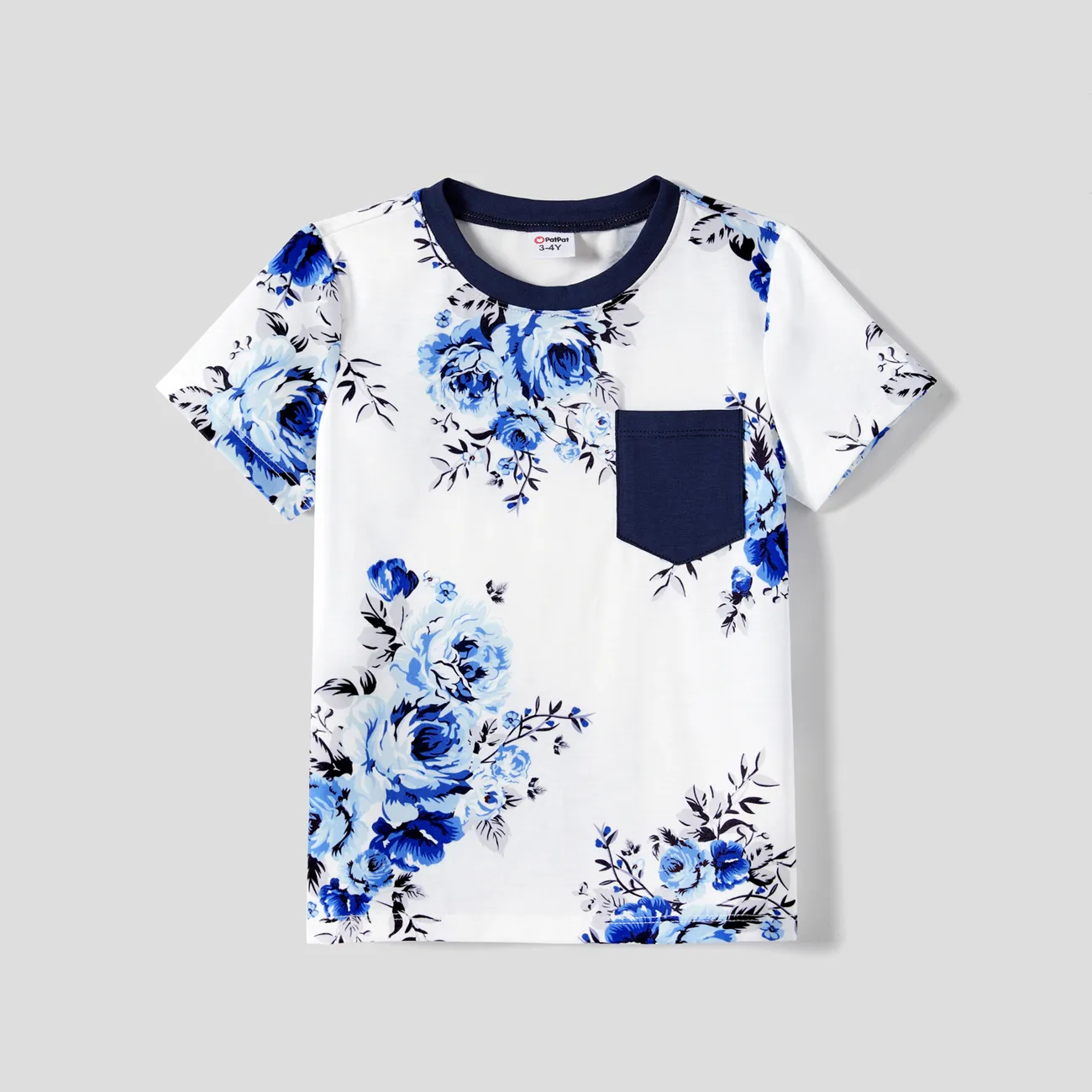 Family Matching Allover Floral Print  Dresses and Short-sleeve Colorblock T-shirts Sets Blue big image 1