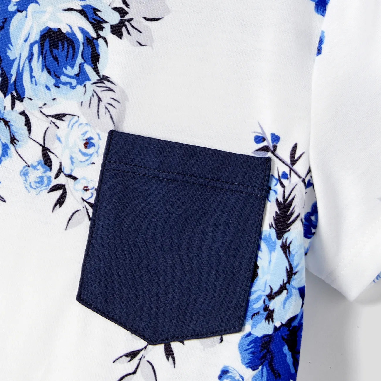 Boy - Family Matching Allover Floral Print Dresses and Short-sleeve Colorblock T-shirts Sets - Blue - image 16