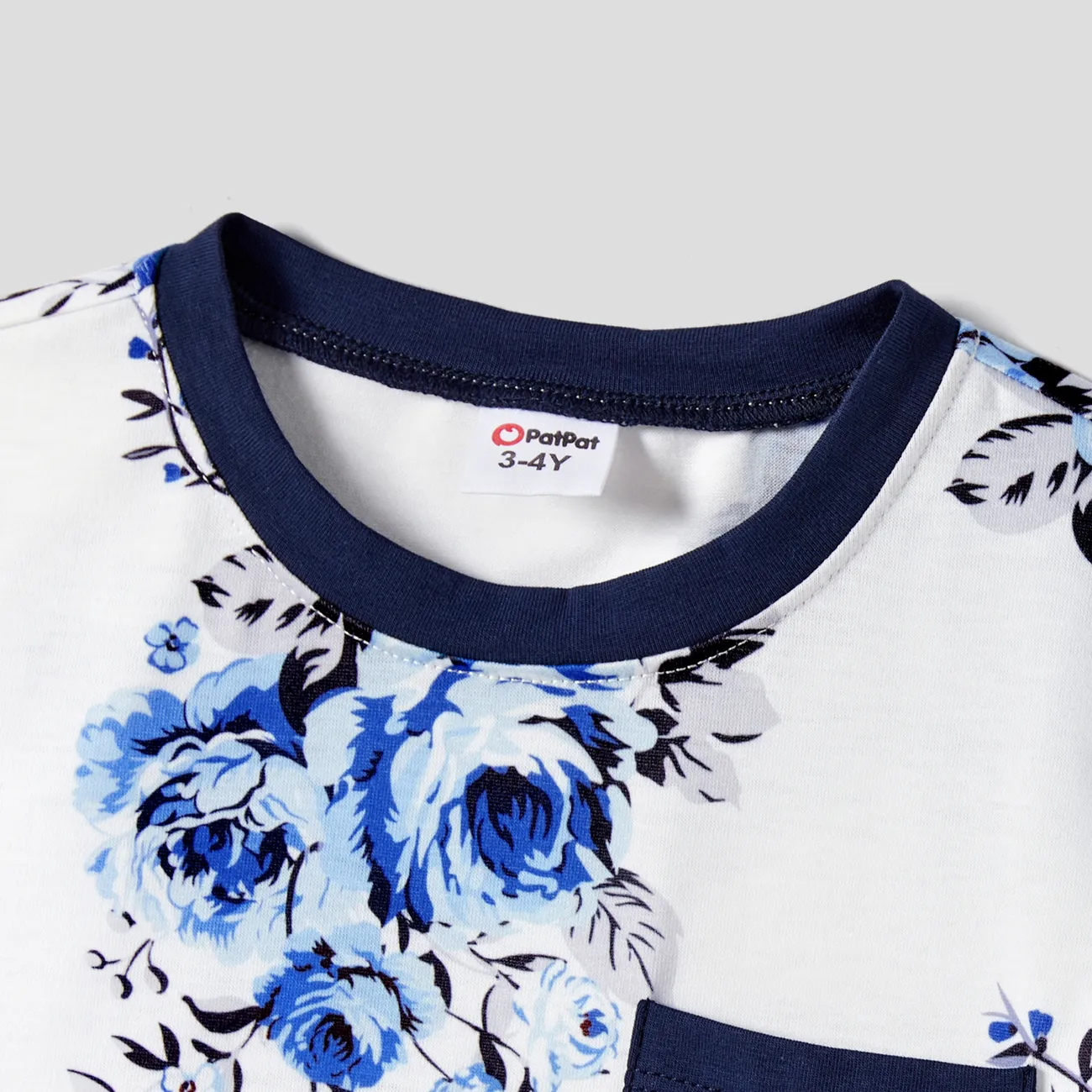 Family Matching Allover Floral Print  Dresses and Short-sleeve Colorblock T-shirts Sets Blue big image 1