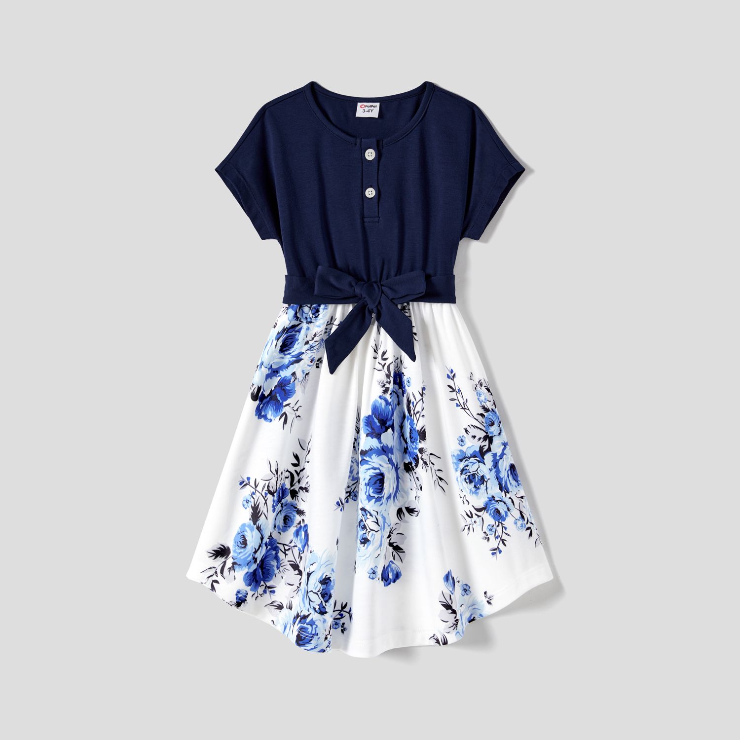 Family Matching Allover Floral Print  Dresses And Short-sleeve Colorblock T-shirts Sets