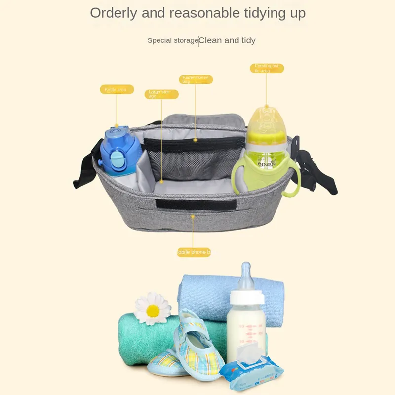 Baby Stroller Bag Portable Baby Umbrella Storage Bag Pocket Cup Holder Organizer Universal Stroller Accessory Pink image 3