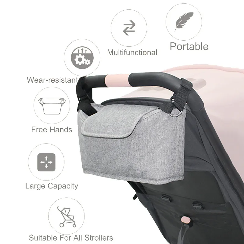 Baby Stroller Bag Portable Baby Umbrella Storage Bag Pocket Cup Holder Organizer Universal Stroller Accessory Pink image 2