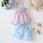 2pcs Toddler Girl Bow Front Smocked Textured Cami Top and Shorts Set   image 2