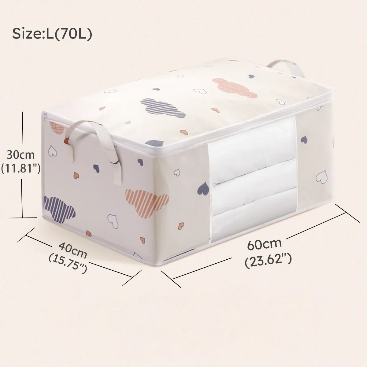 Large Capacity Clothes Quilt Storage Bag Organizer with Handle Clear Window Sturdy Zipper for Comforters Blankets Bedding Clothes Beige big image 1