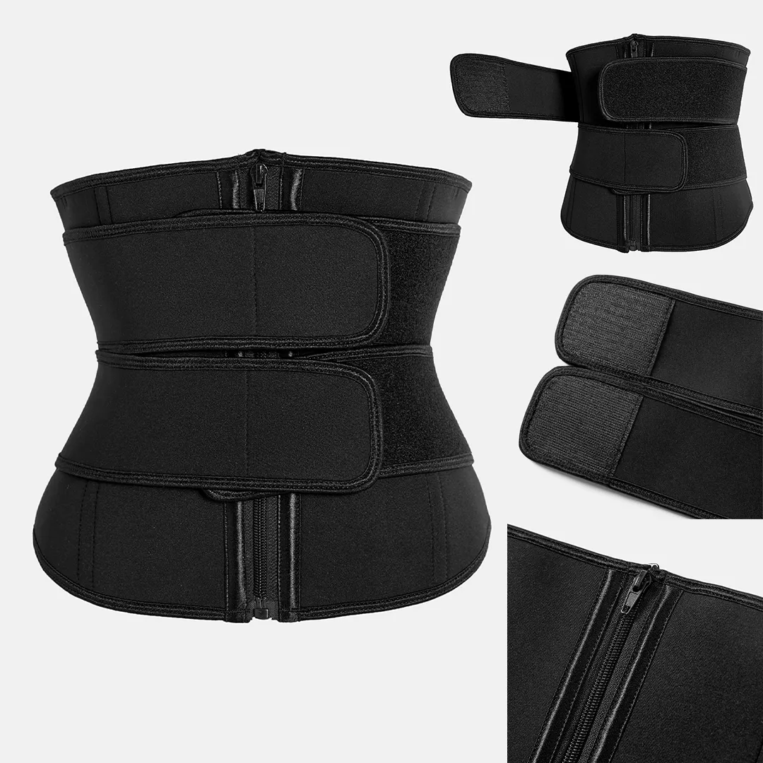 Women Sweat Waist Trainer Underbust Corset Trimmer Double Shaper Belt Workout Sport Girdle Black big image 1