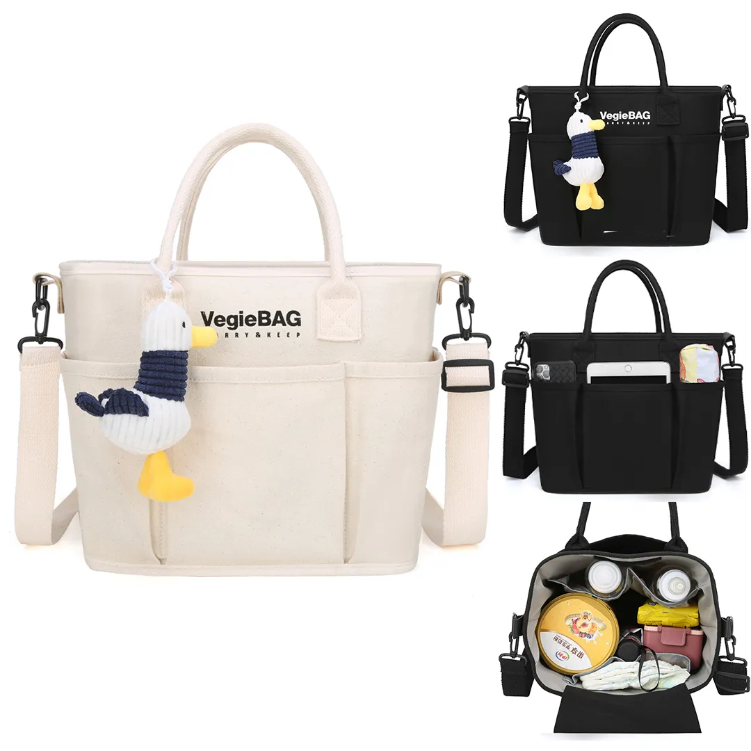 Mom Bag Multifunction Large Capacity Crossbody Shoulder Bag Tote with Seagull Decor Bag Charm Beige image 6