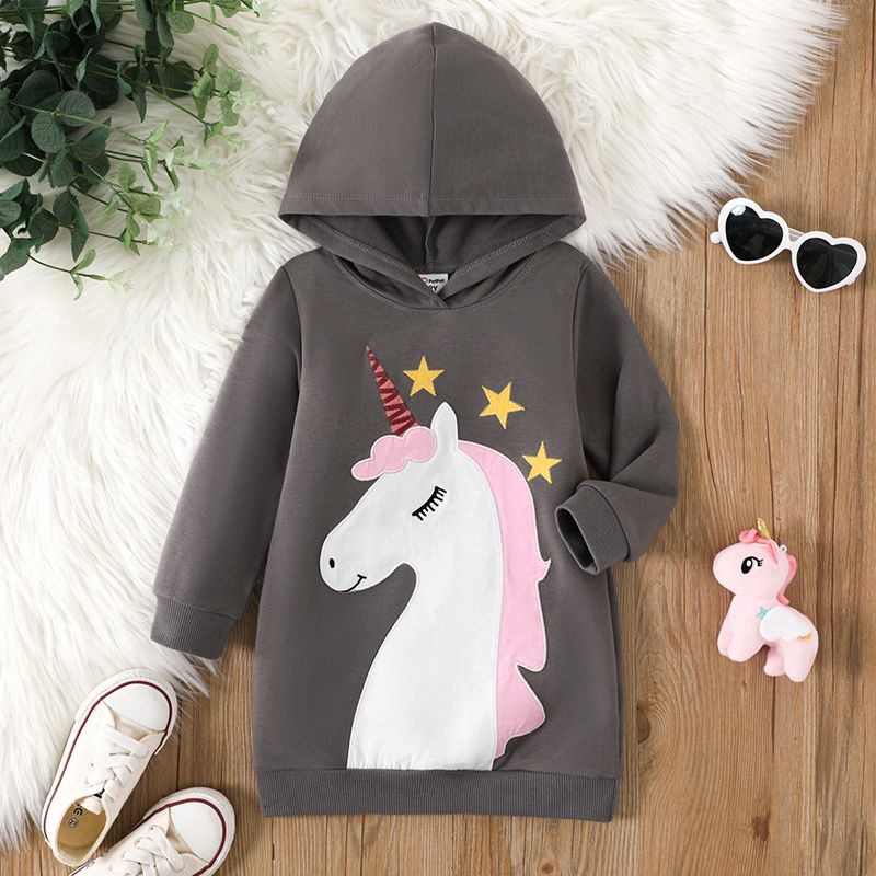 

Toddler Girl Hooded Unicorn Pattern Dress
