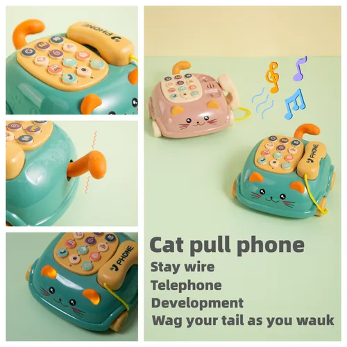 Juguete de teléfono para niños, juguete de música ligera para educación temprana, juguete de teléfono montessori emulado, arrastre de línea fija simulada