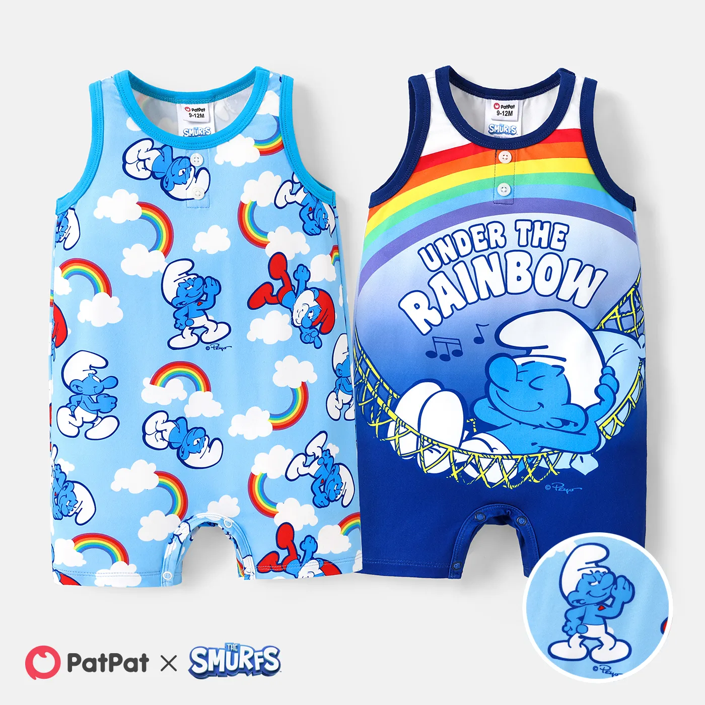The Smurfs Baby Boy Character & Rainbow Print Tank Romper