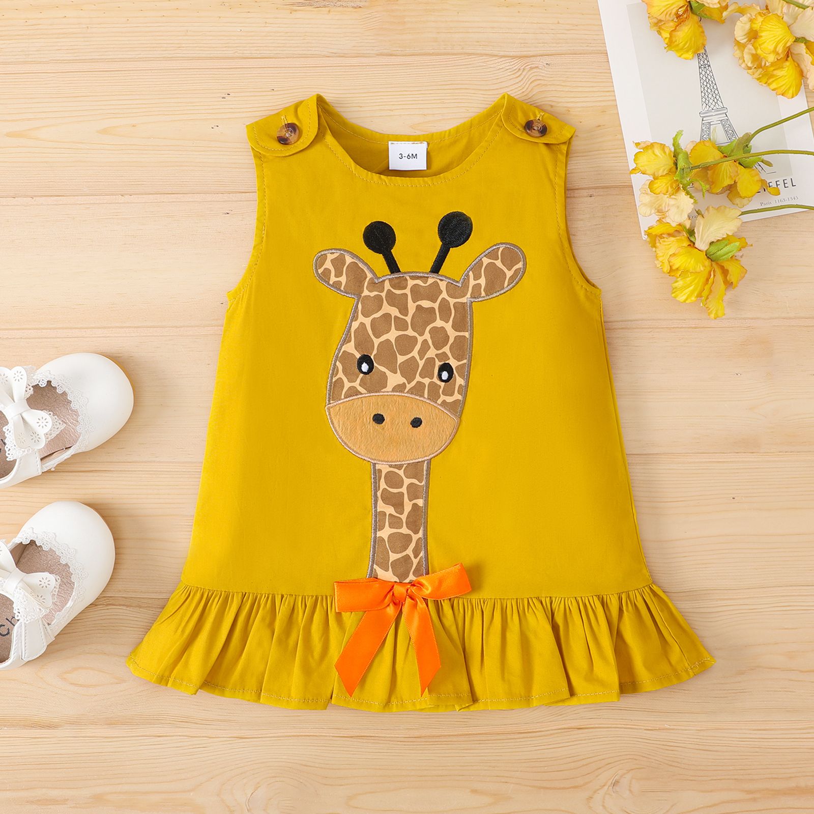 

Baby Girl 100% Cotton Giraffe Embroidered Tank Dress