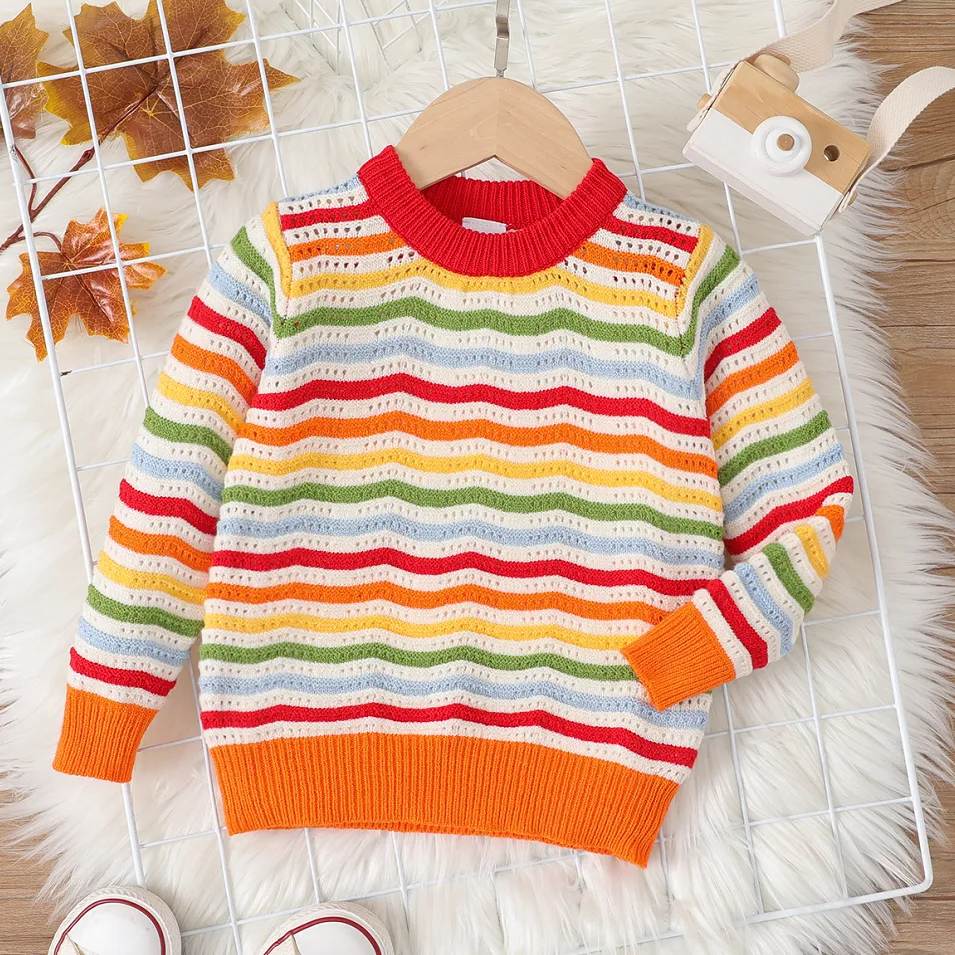 Toddler Boy/Girl Colorful Ripple Hollow Long-sleeve Sweater