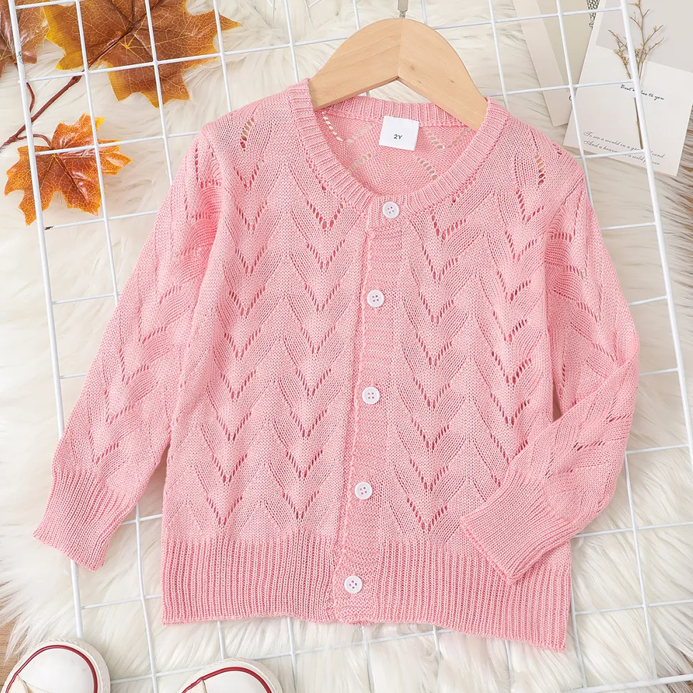 Toddler Girl Front Buttons Creux Solid Long-sleeve Sweater