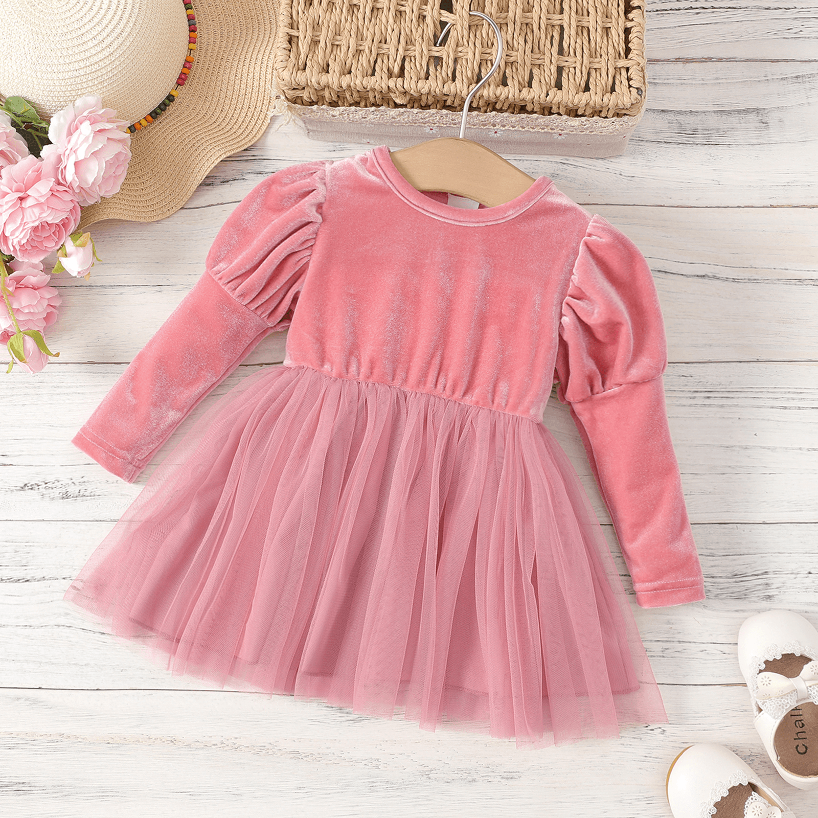 Baby Girl Gigot Sleeve Mesh Panel Robe