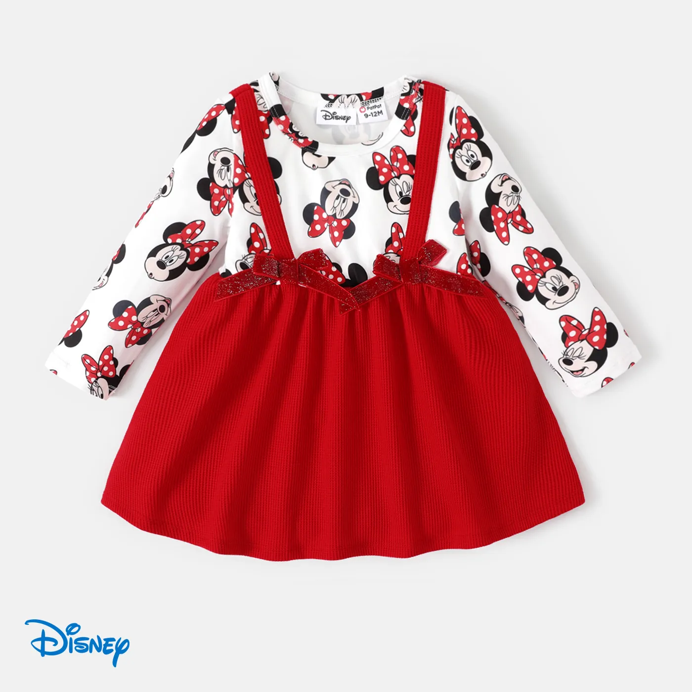 Disney Mickey and Friends 嬰兒 布料拼接 童趣 長袖 連衣裙