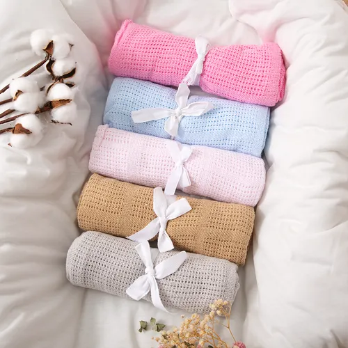 100% Cotton Baby Swaddle Quilt Blanket Breathable Soft Solid Blanket