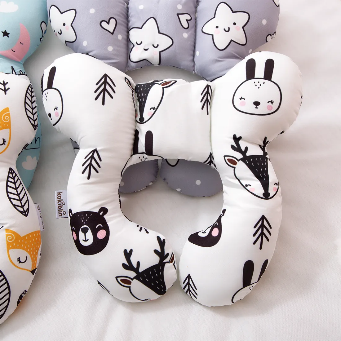 Cartoon Baby Travel Pillow Infant Head and Neck Support Pillow for Car Seat Pushchair Black/White big image 1