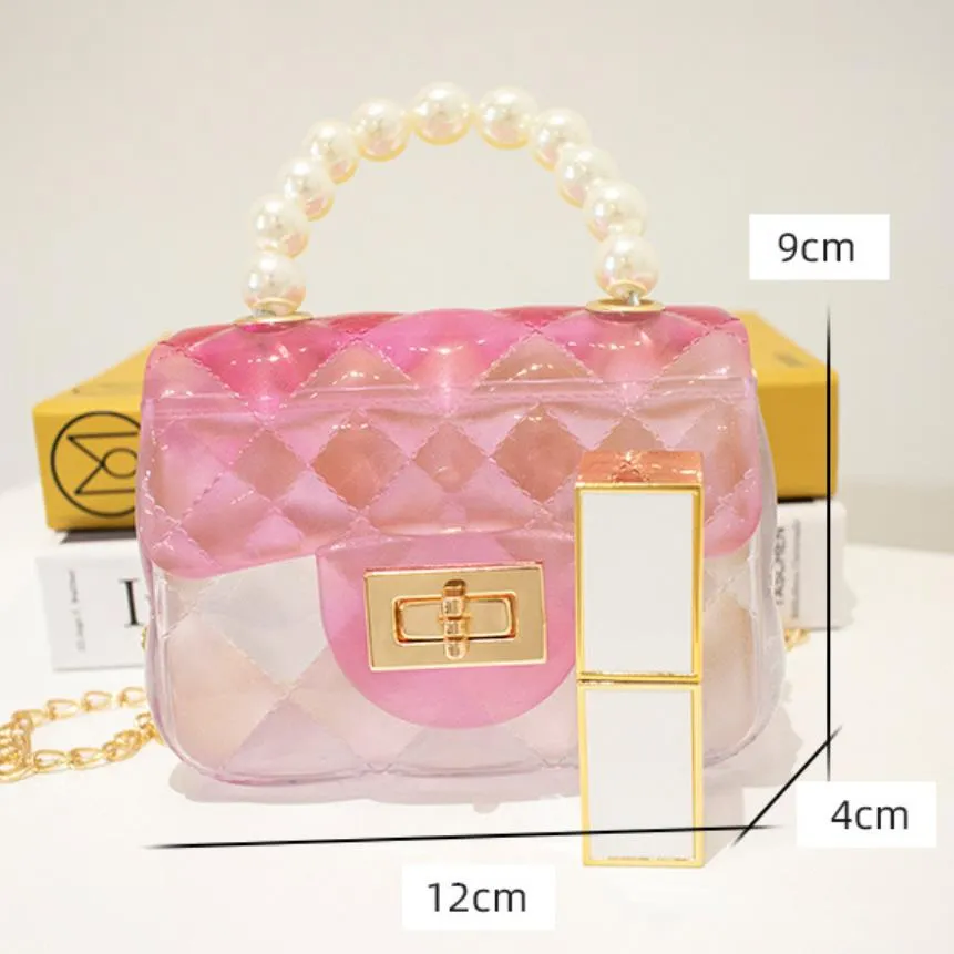 حقيبة جيلي شفافة لطيفة مناسبة للفتيات ، محمولة ومائلة زهري big image 1